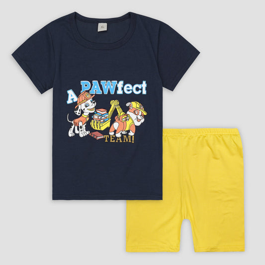 Kids Cotton T-Shirt & Shorts Set |Pawfect Team -Navy -CS1113