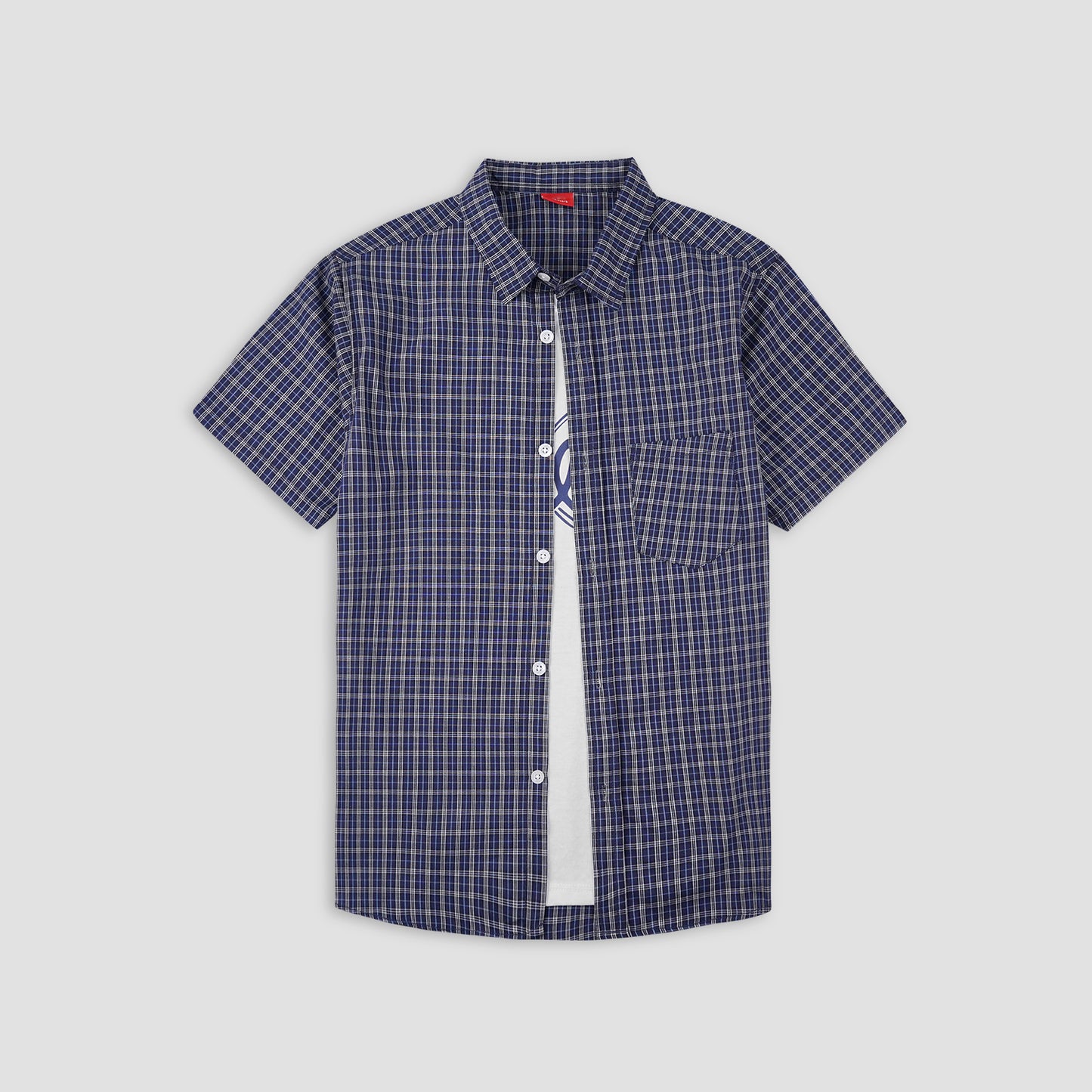 Navy Check Double Shirt - Smile