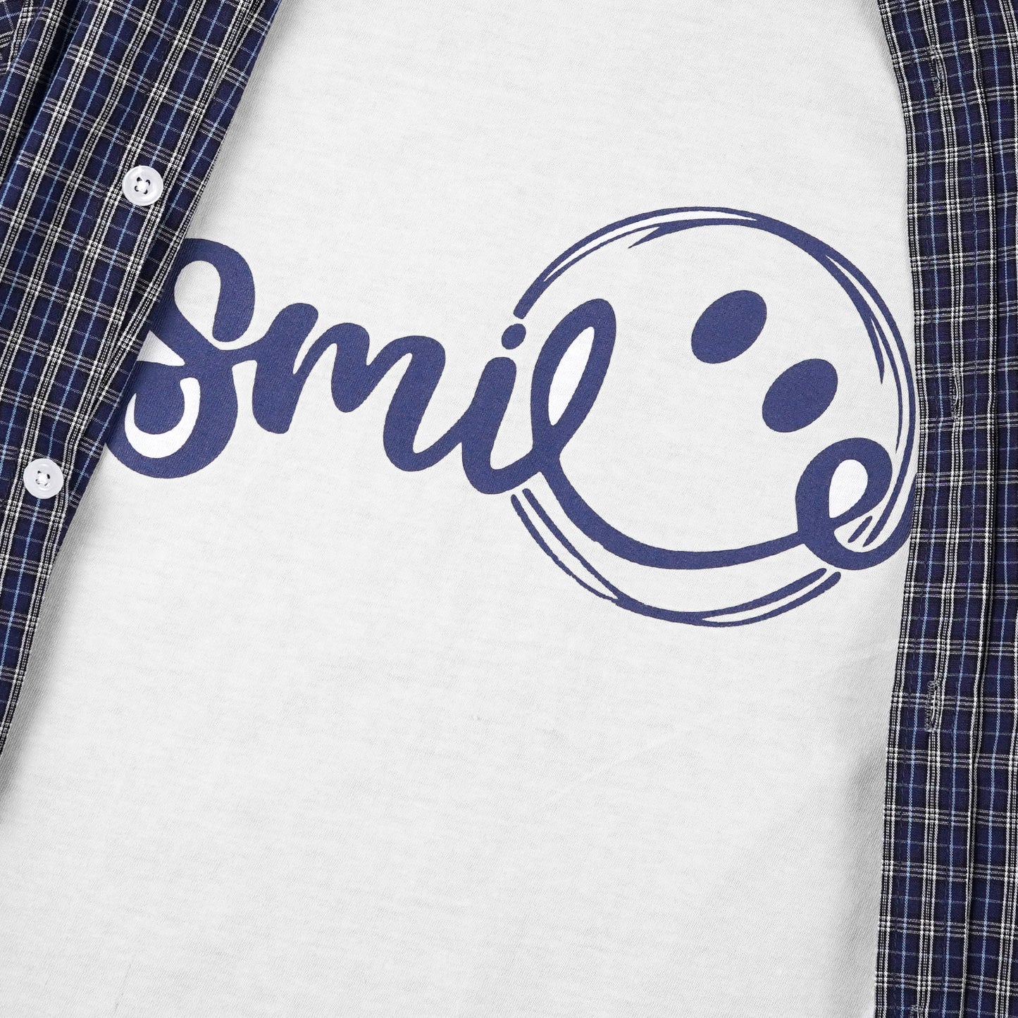 Navy Check Double Shirt - Smile