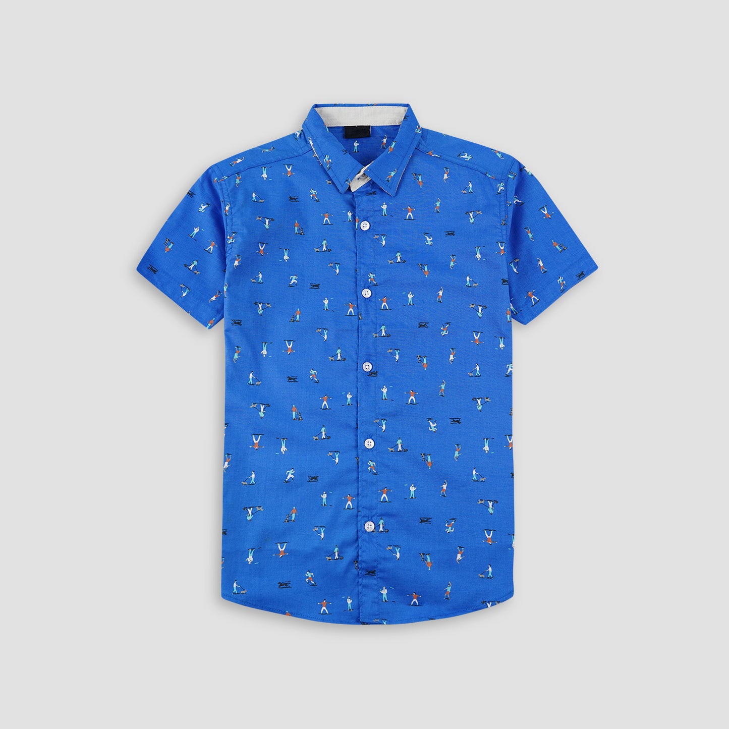 Playful Printed Royal Blue Casual Shirt-Boys