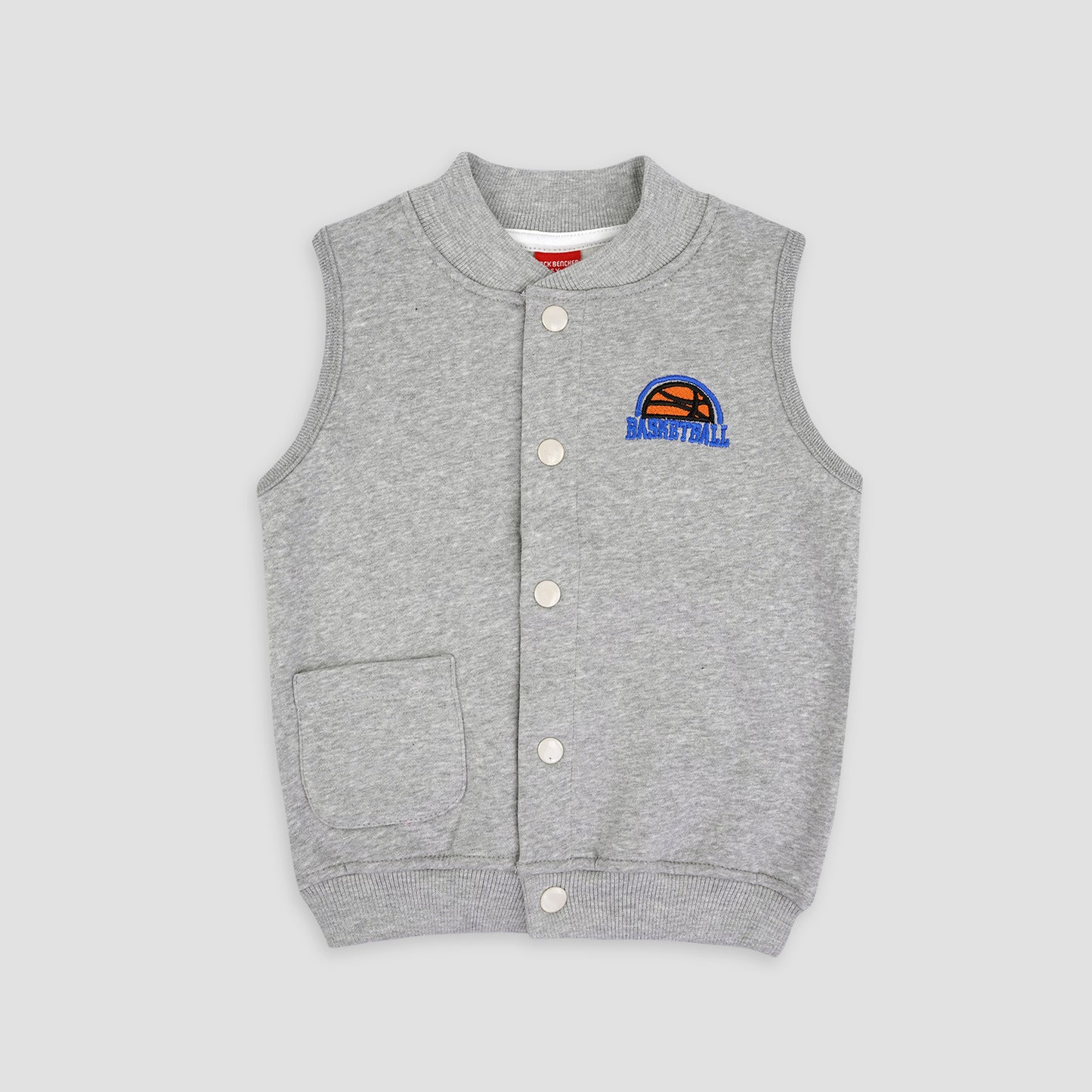 Sleeveless Baseball Fleece Jacket-Grey