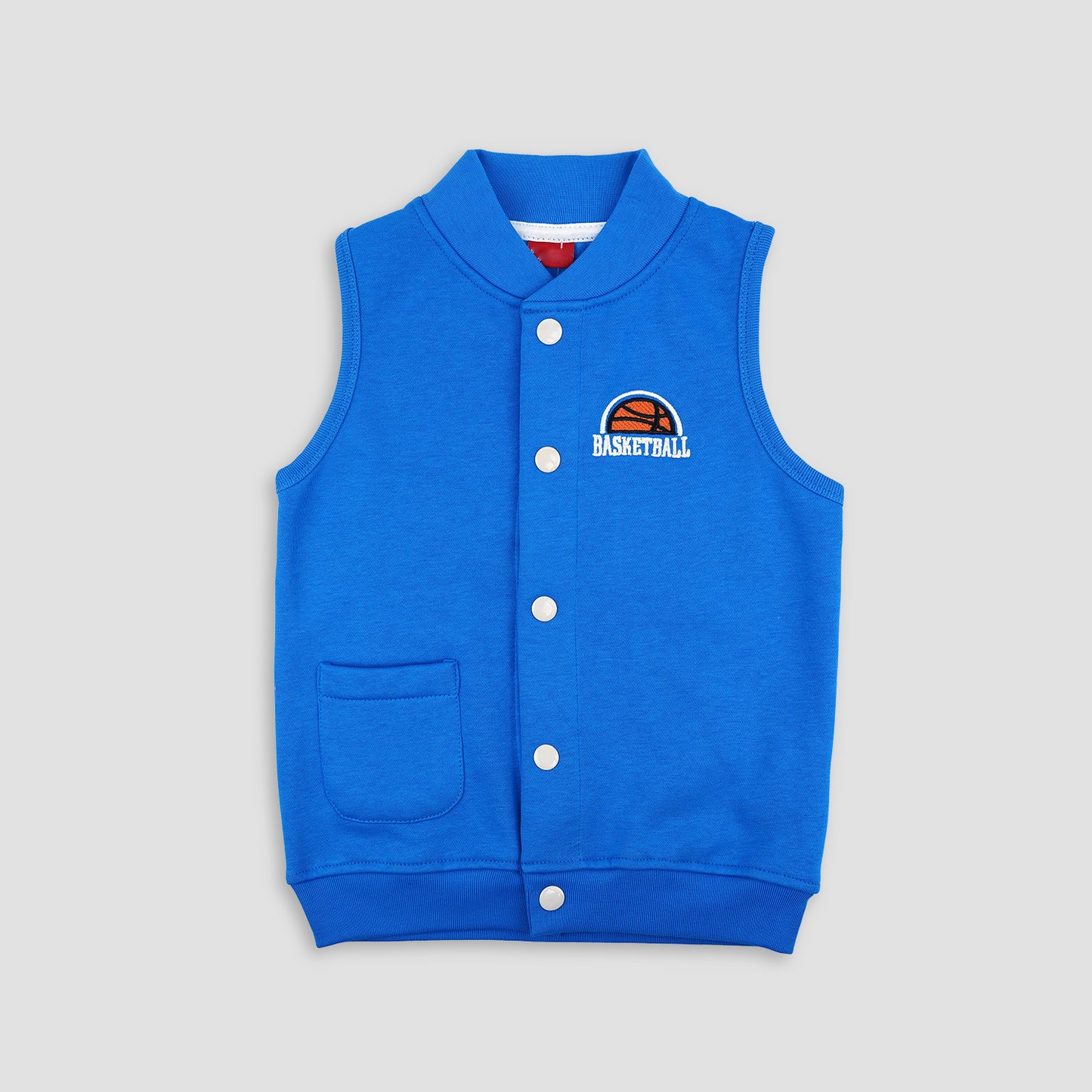 Sleeveless Baseball Fleece Jacket-Blue