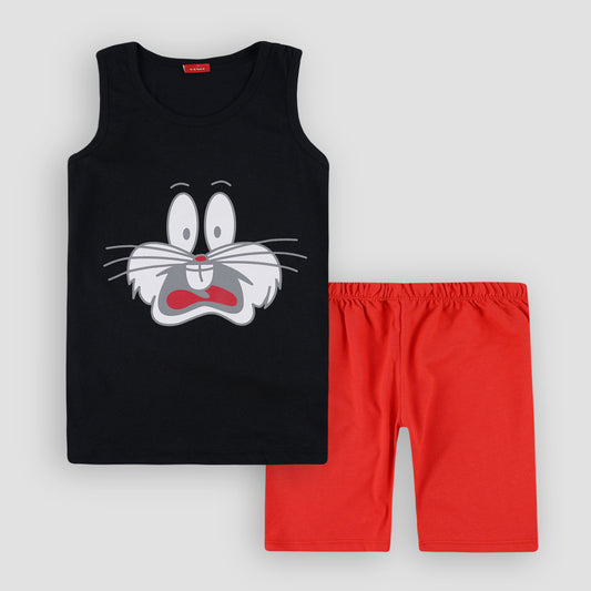 Bunny Sando Suit-Black&Red