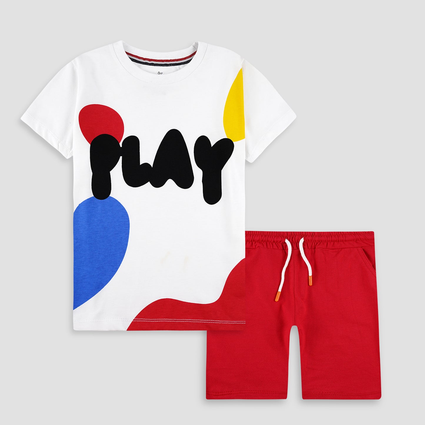 Unisex Kids 2-Piece Set-Play White with Red Shorts