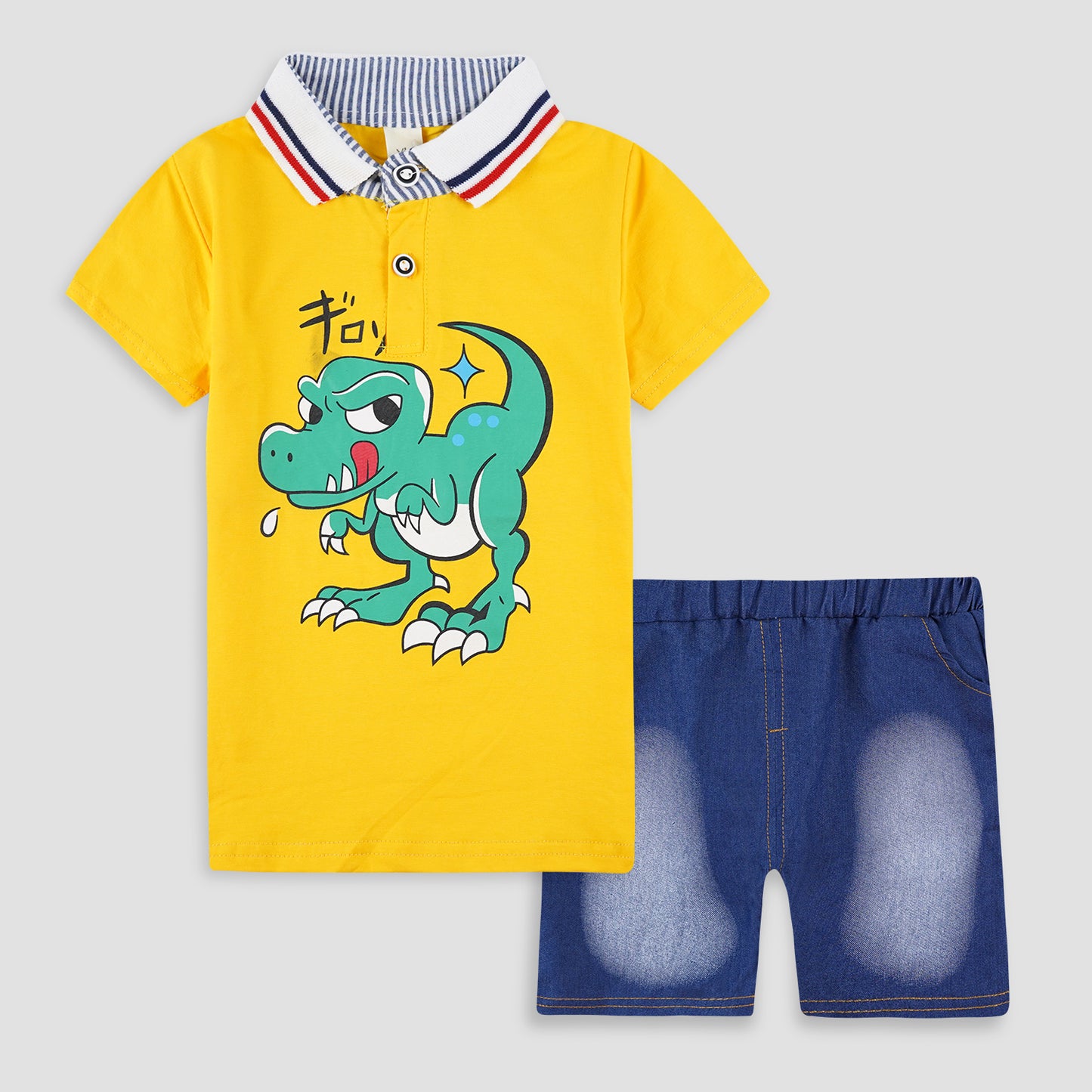 Polo Playdates Set with Shorts -Yellow Naughty Dino