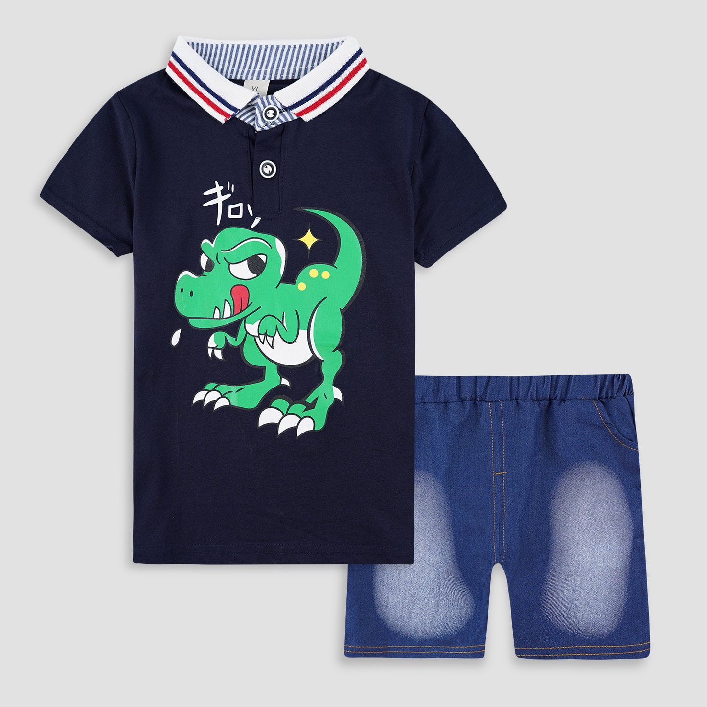 Polo Playdates Set with Shorts -Navy Naughty Dino