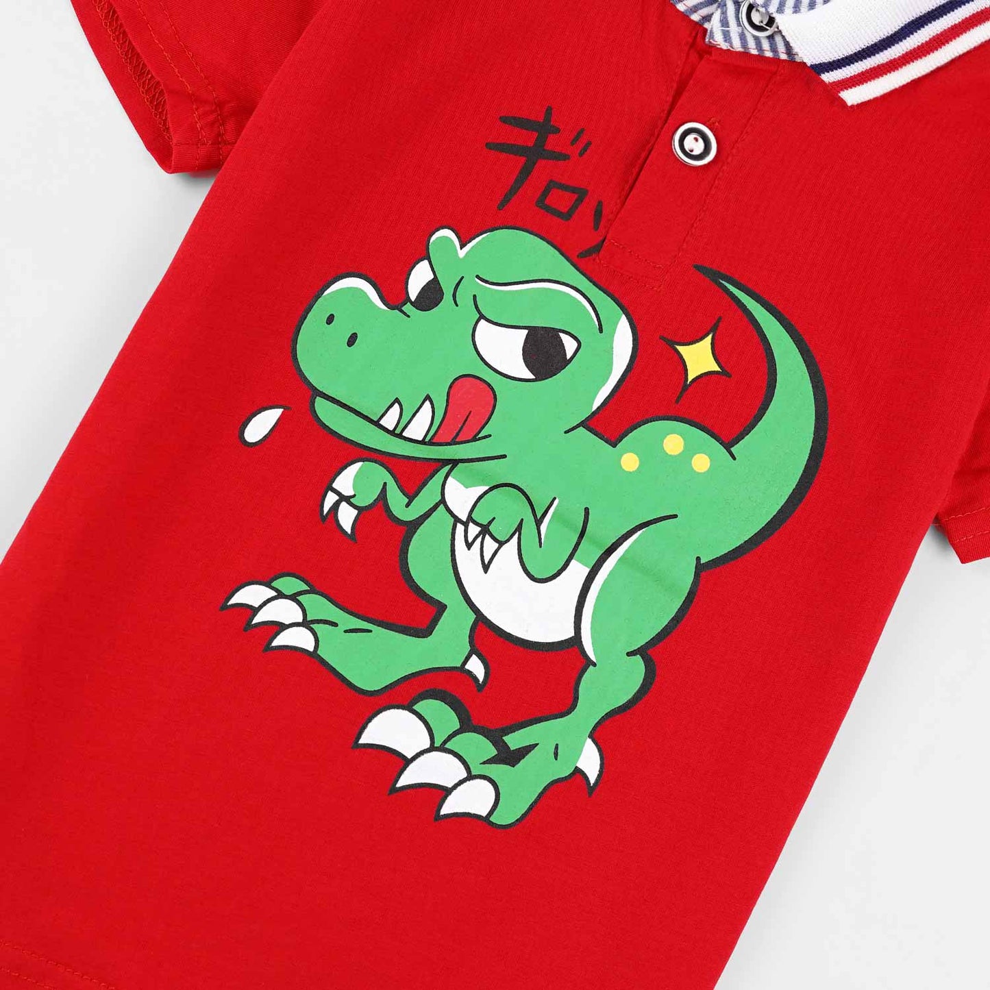 Polo Playdates Set with Shorts -Red Naughty Dino