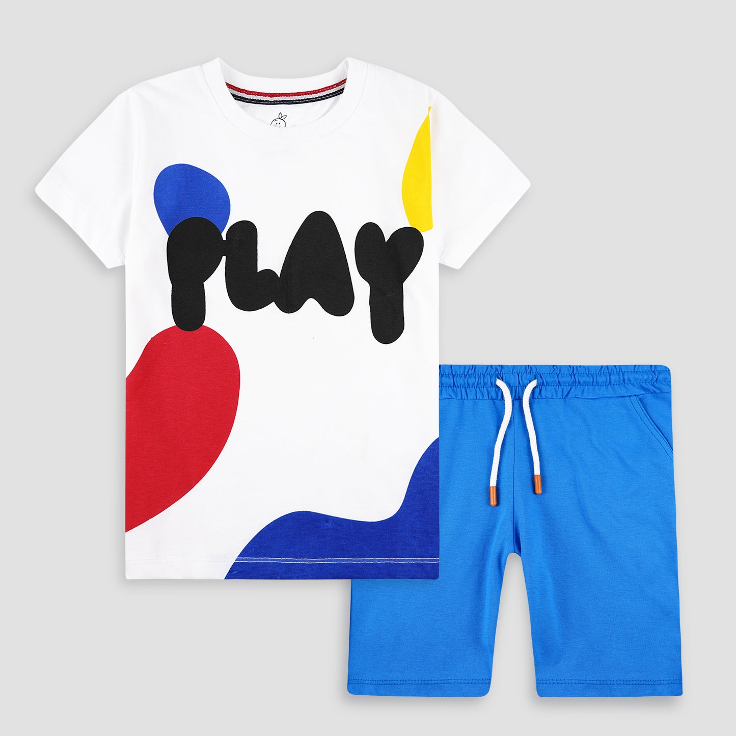 Unisex Kids 2-Piece Set-Play White with Blue Shorts