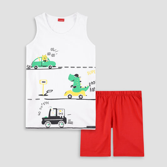 Dino Ride Sando Suit-White