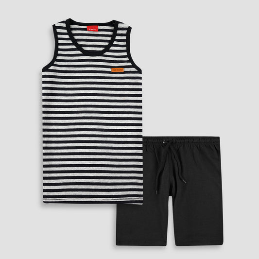 Striped Sando Suit-Black&Grey