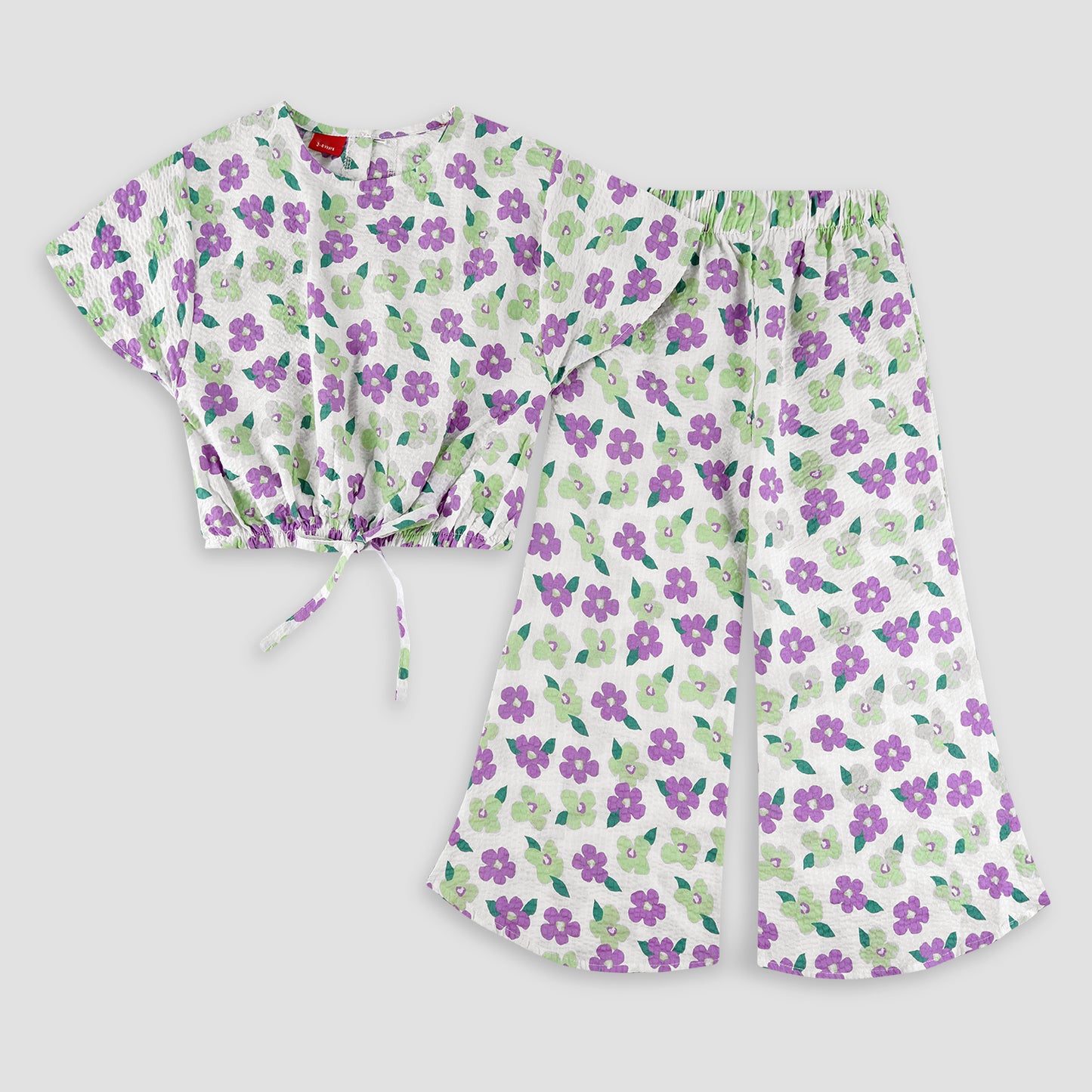 Crop-top with Bell Bottom- Polka Purple flowers