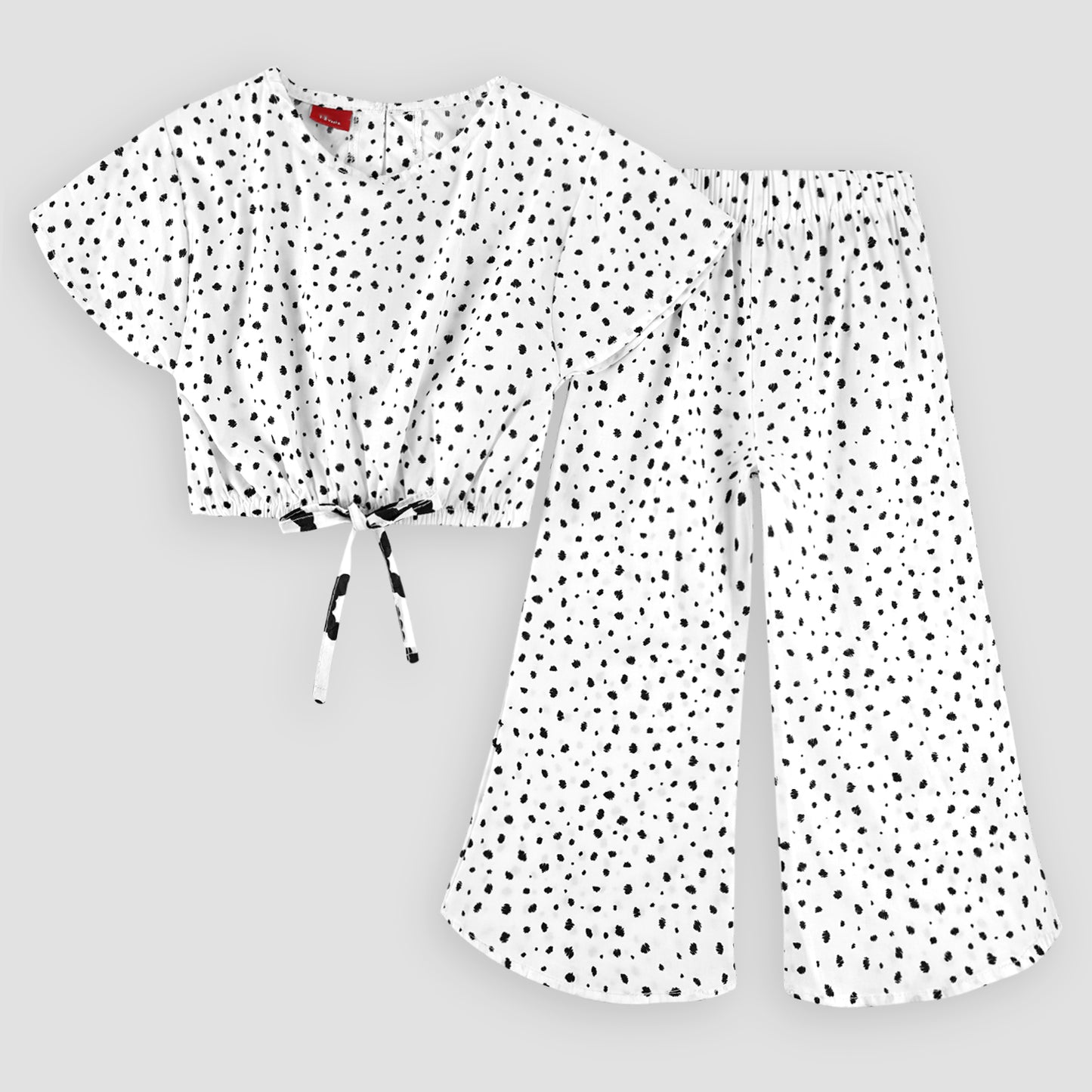 Black crop-top with Bell Bottom- Polka White