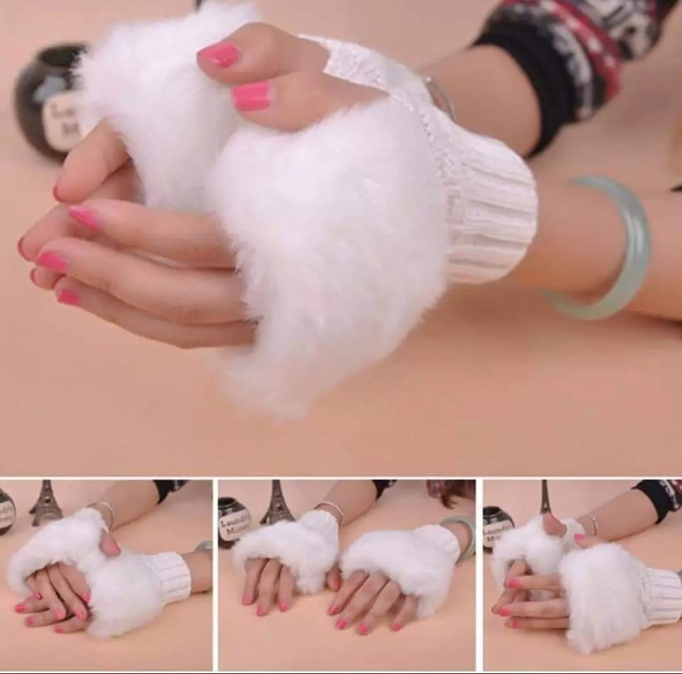 Ladies Fingerless shaggy Faux Fur mittens