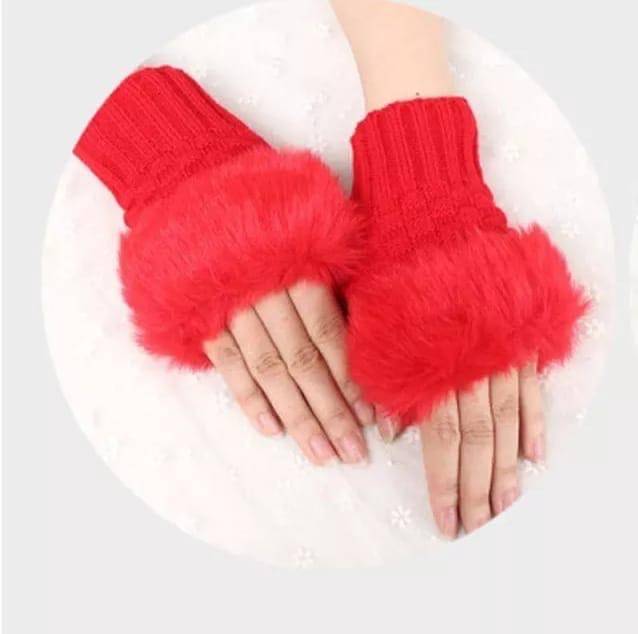 Ladies Fingerless shaggy Faux Fur mittens