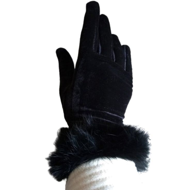 Luxurious  Fox Fur Velvet Trimmed Gloves