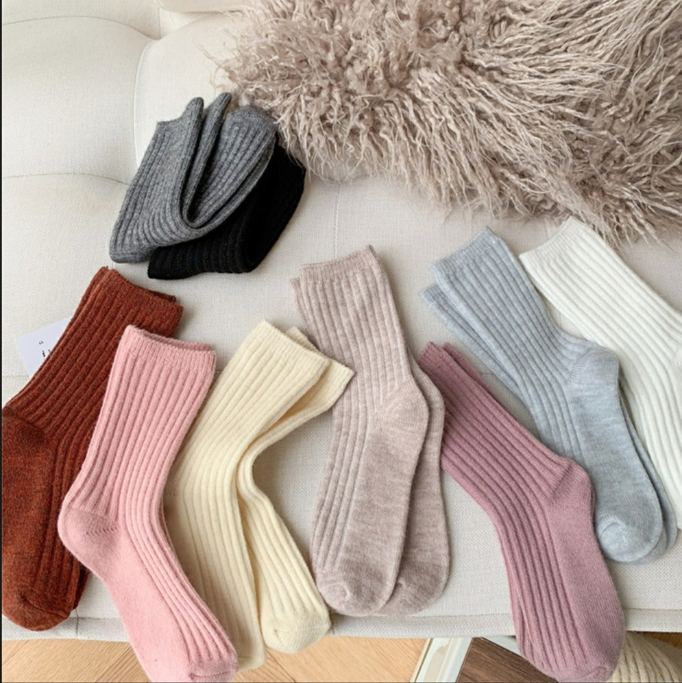 Warm Woolen Solid Color Fashion  Socks