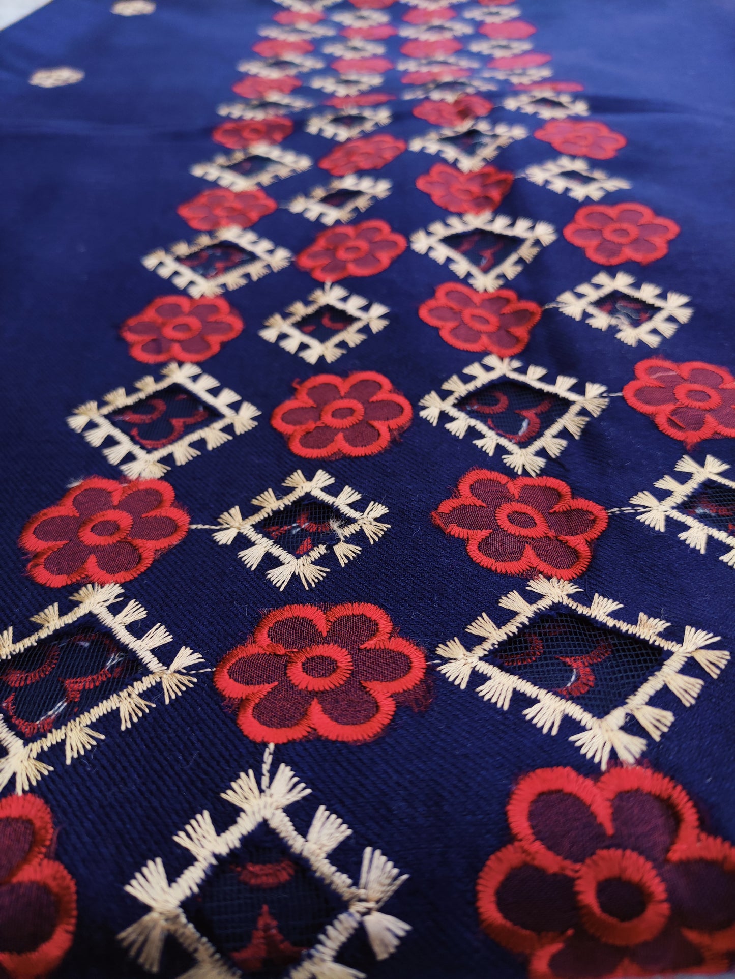 Embroidered Floral Applique Pashmina Shawl - LS 14 Navy