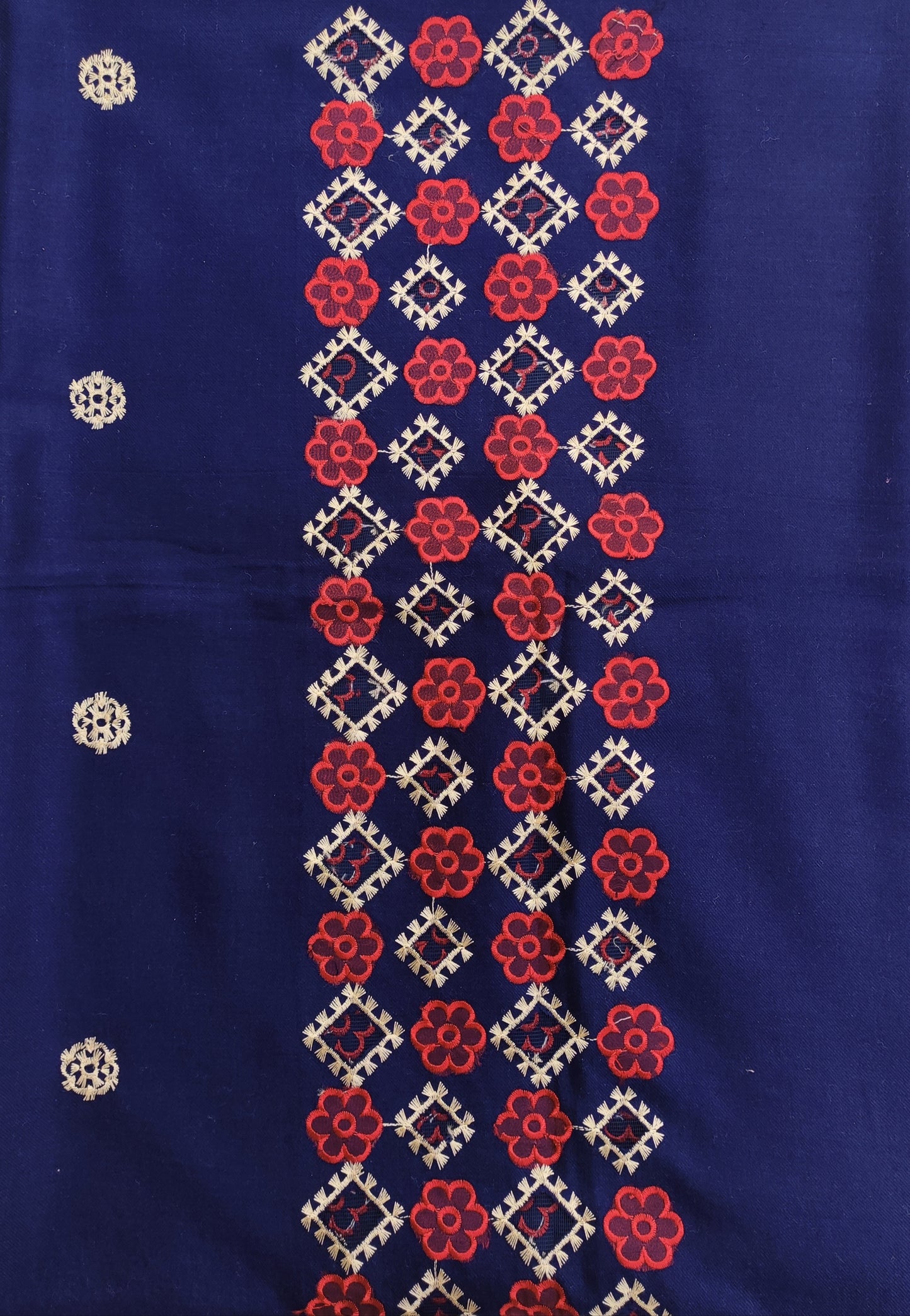 Embroidered Floral Applique Pashmina Shawl - LS 14 Navy