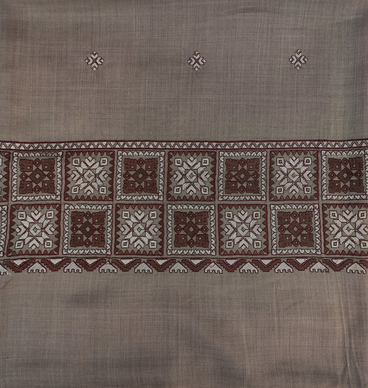 Embroidered Balochi Border Traditional Pashmina Shawl - LS 15 Dark Beige