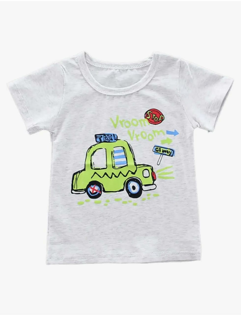 Kids Cotton T-Shirt & Shorts Set |Vroom Go Away -Grey -CS1102