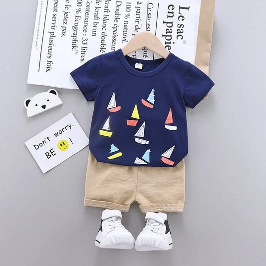 Kids Cotton T-Shirt & Shorts Set |Sailing Blue -CS1107