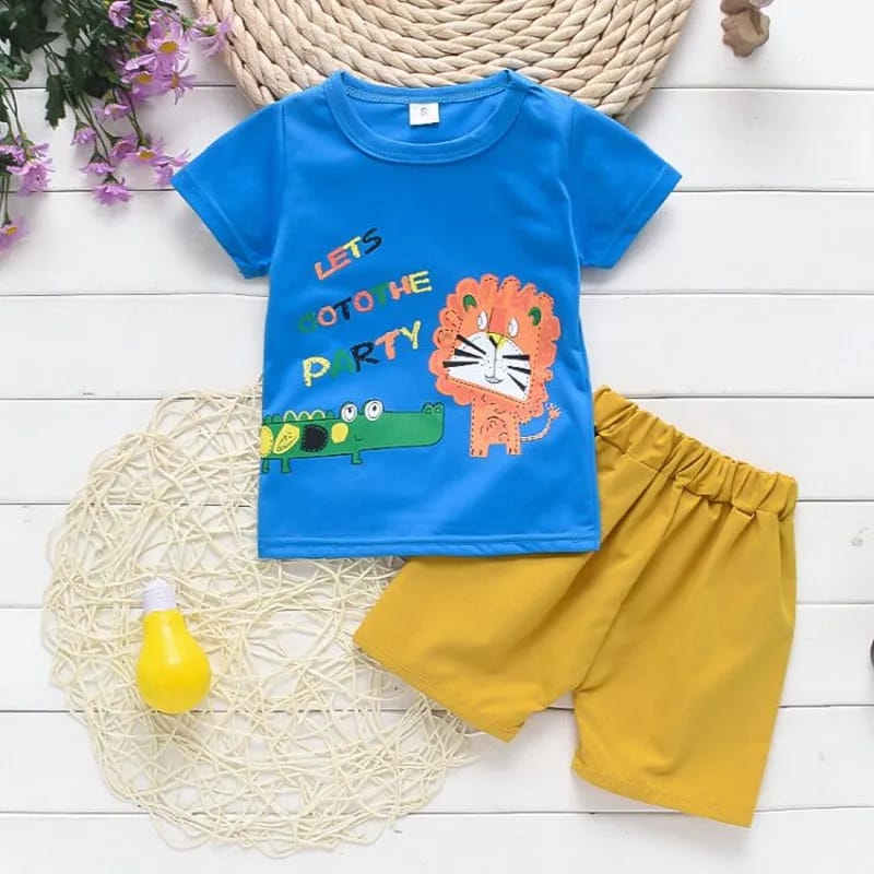 Kids Cotton T-Shirt & Shorts Set |Lets go to the party -Blue -CS1105