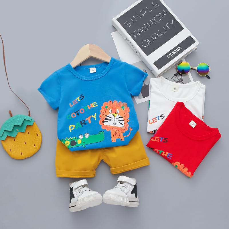 Kids Cotton T-Shirt & Shorts Set |Lets go to the party -Blue -CS1105