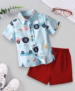 Funky Cotton Shirt with Shorts Set |Big Wheeler -Aqua -FS1001