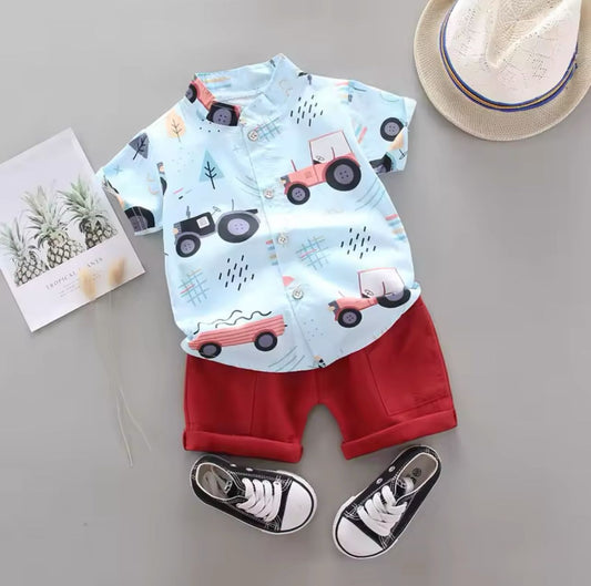 Funky Cotton Shirt with Shorts Set |Big Wheeler -Aqua -FS1001