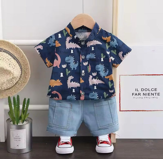 Funky Cotton Shirt with Blue Shorts Set |Jungle Book -Navy -FS1002