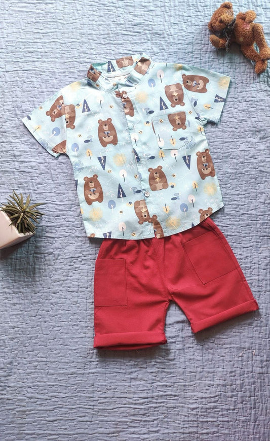 Funky Cotton Shirt with Shorts Set |Blue Bear -FS1020