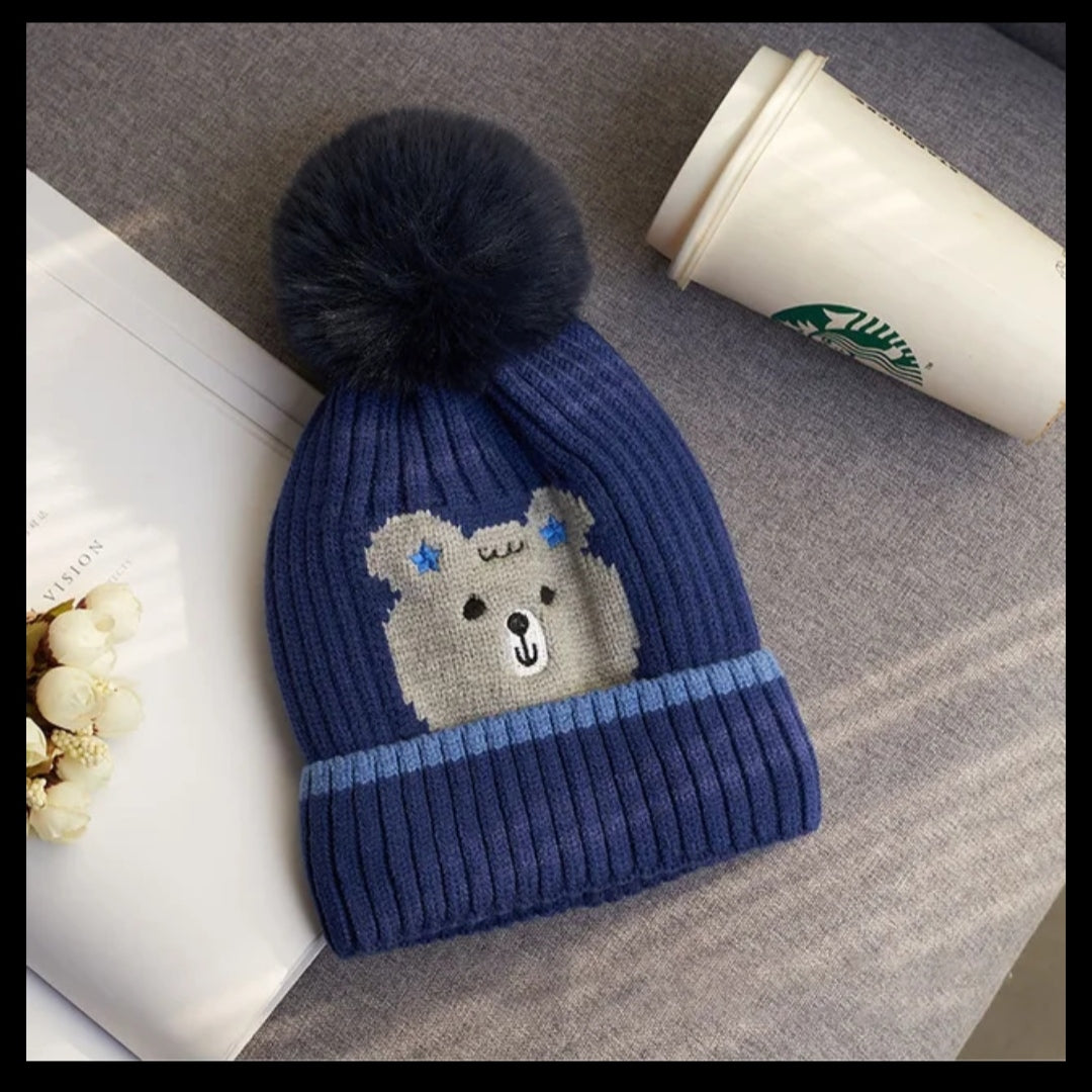 kids Woolen Caps - Printed Bear