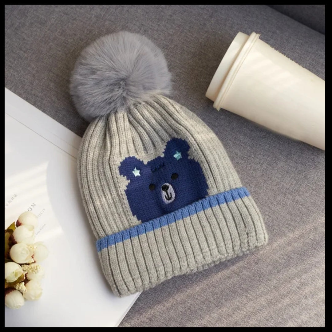 kids Woolen Caps - Printed Bear