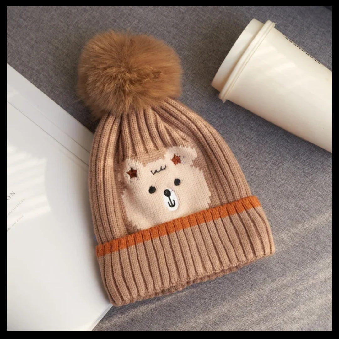 kids Woolen Caps - Printed Bear