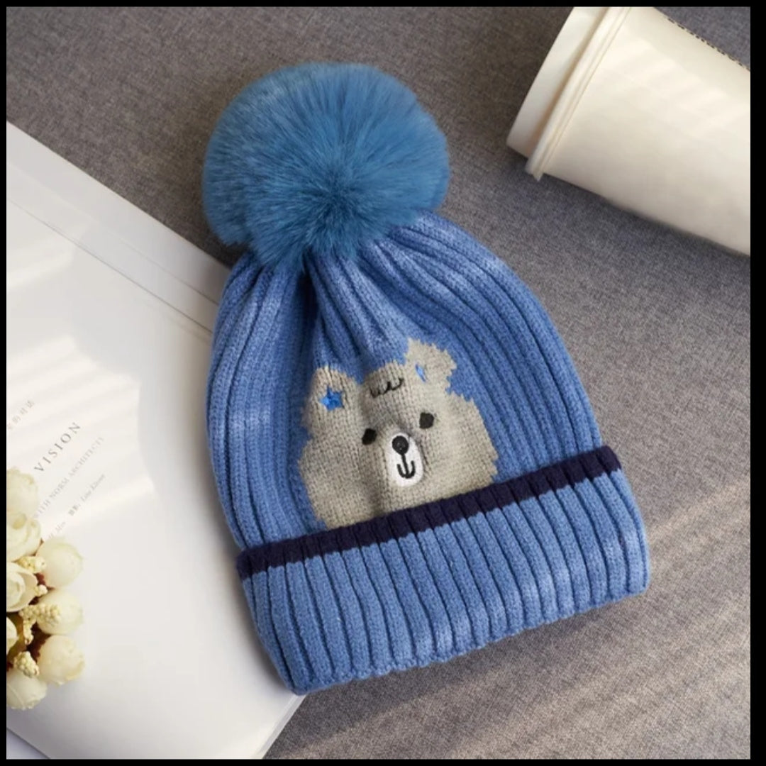 kids Woolen Caps - Printed Bear