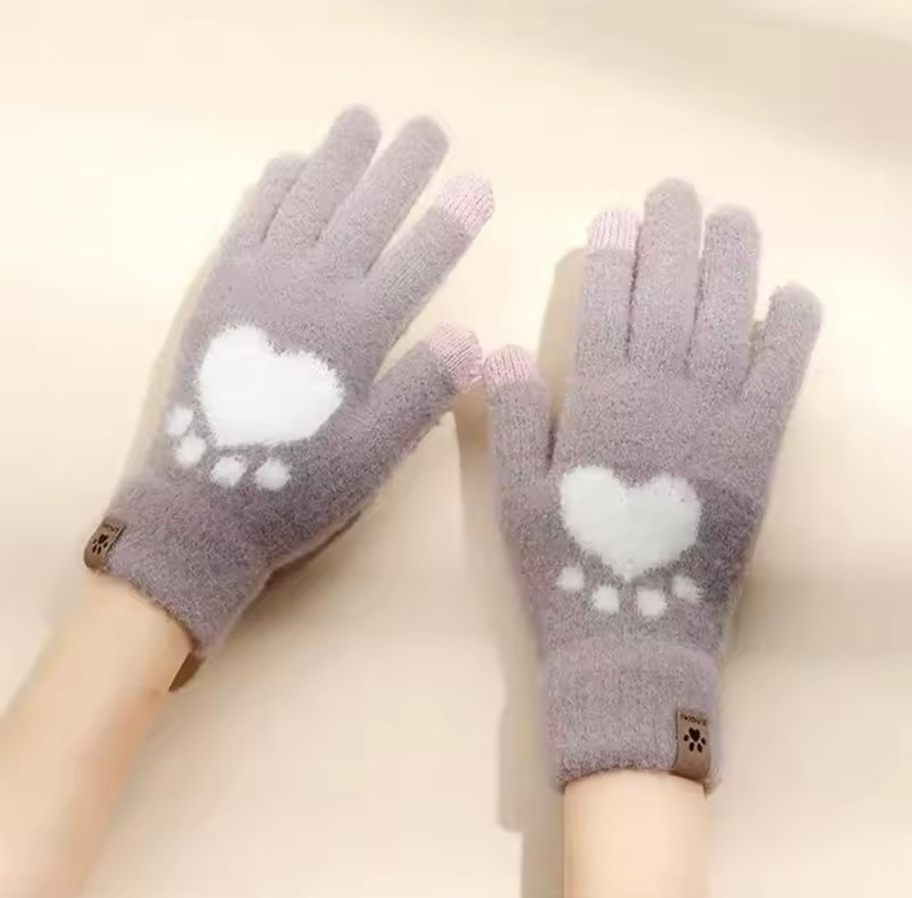 LADIES TOUCH SCREEN HEART PLUSH GLOVES