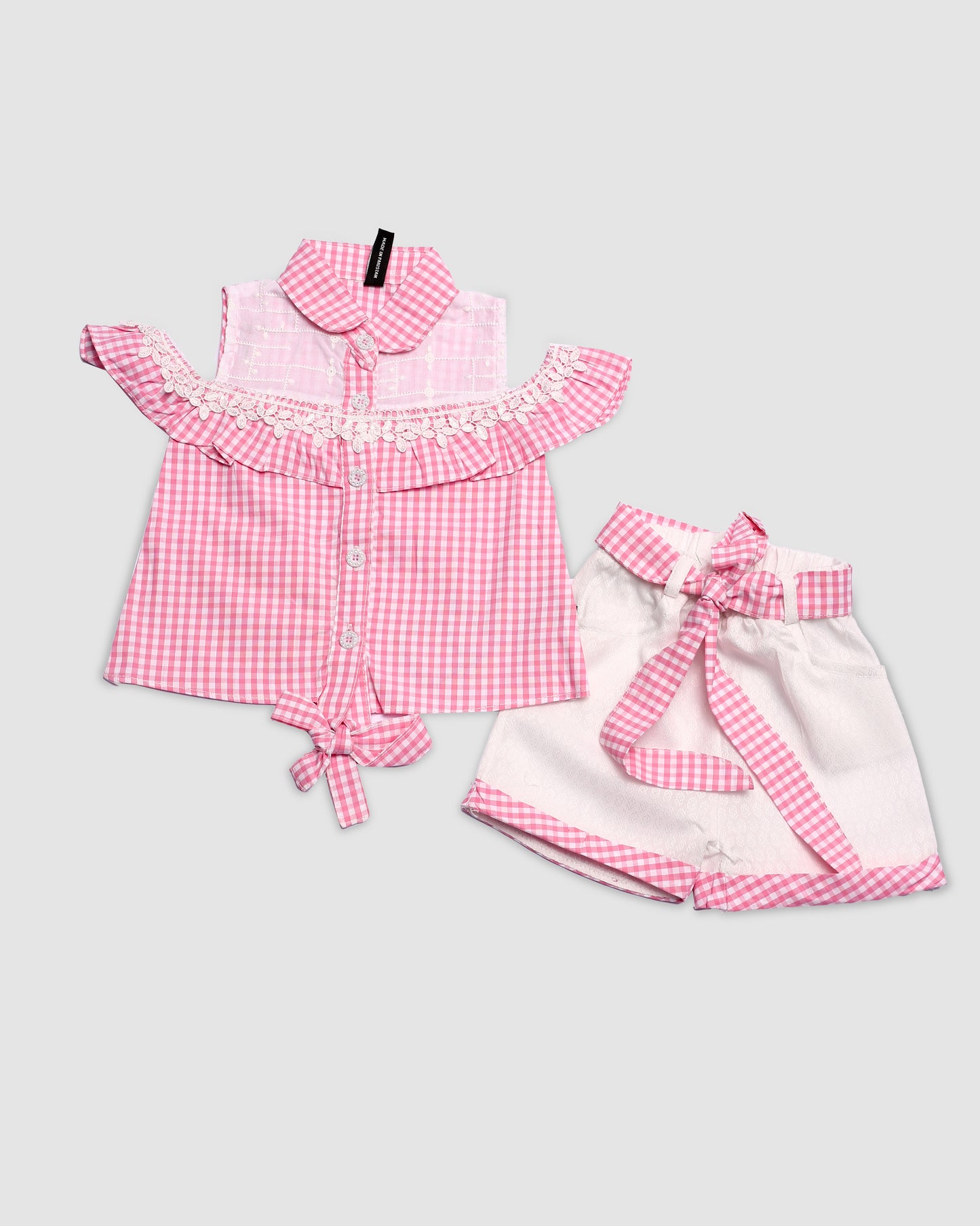 Baby Ceckered Blouse With Shorts - Pink