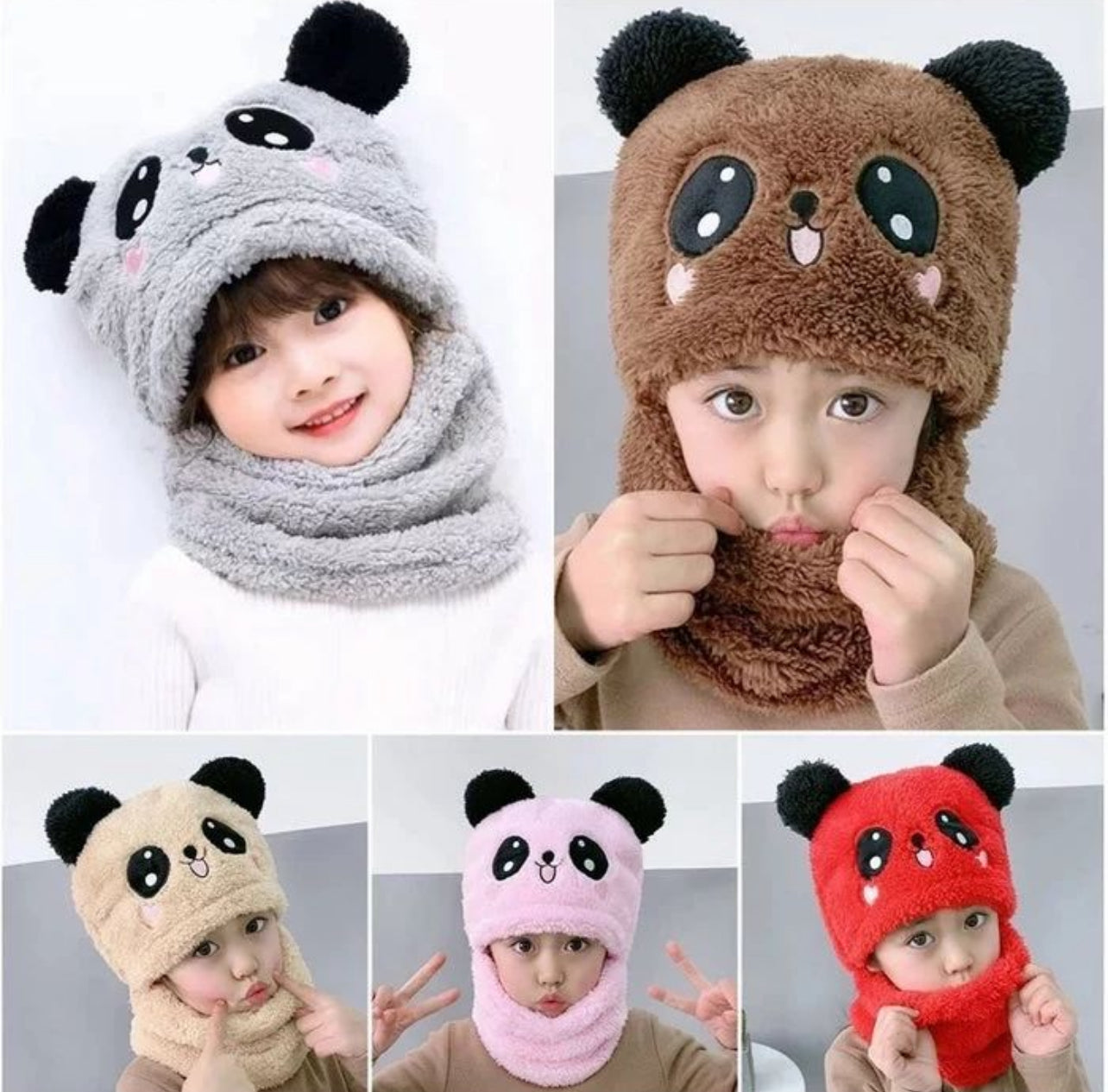 BC112 - Plush Panda Cap with neck Warmer - Free size