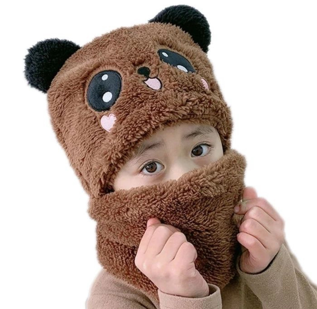 BC112 - Plush Panda Cap with neck Warmer - Free size