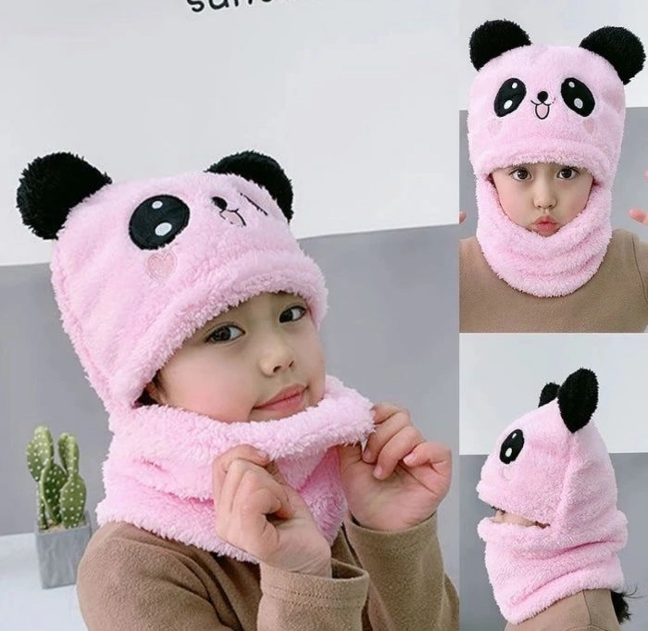 BC112 - Plush Panda Cap with neck Warmer - Free size