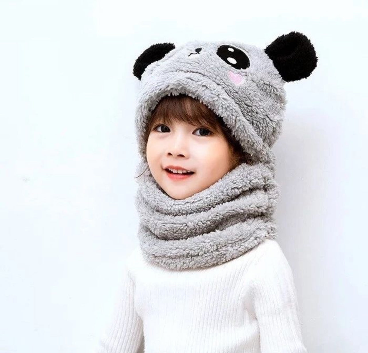 BC112 - Plush Panda Cap with neck Warmer - Free size