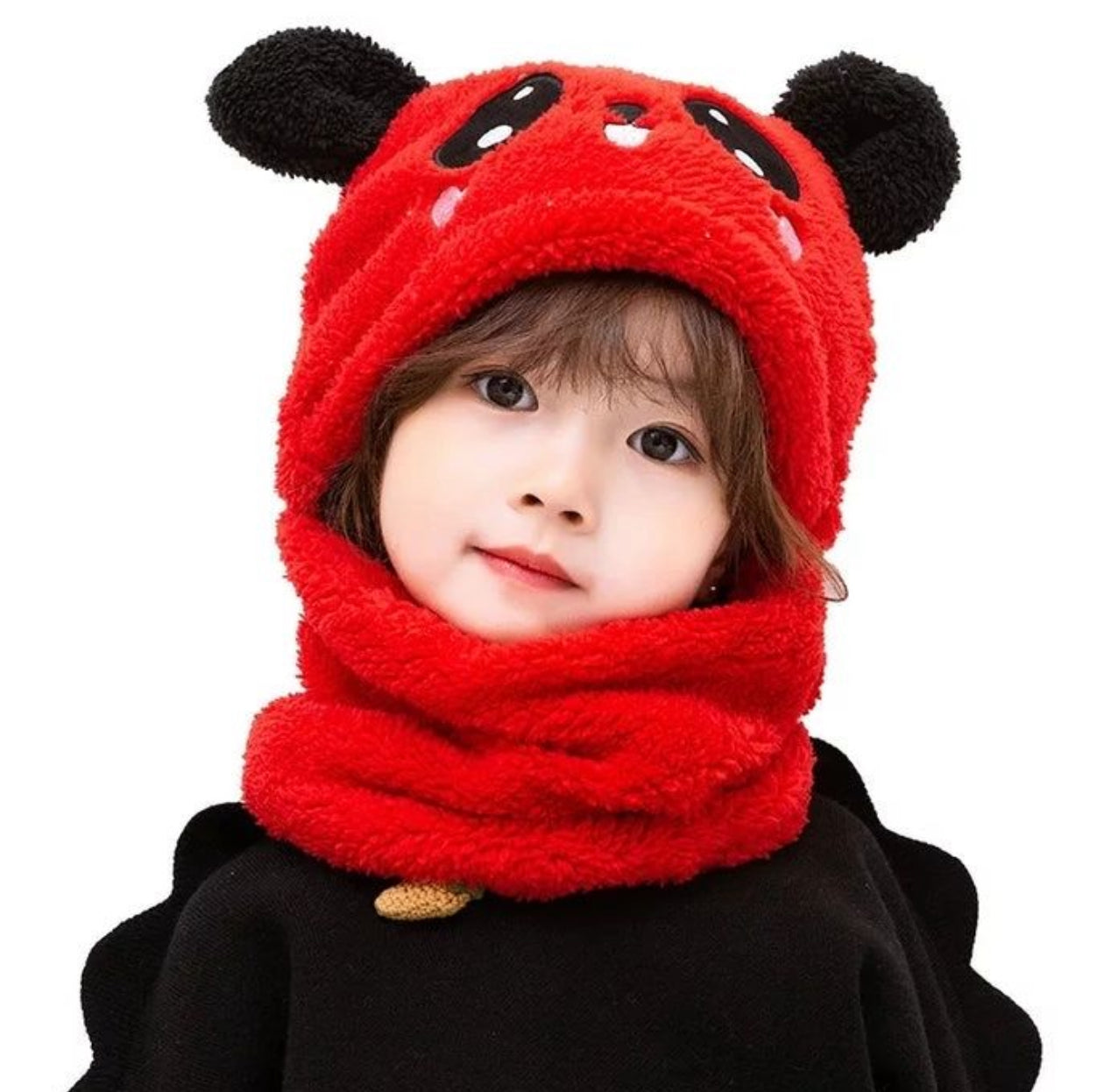 BC112 - Plush Panda Cap with neck Warmer - Free size