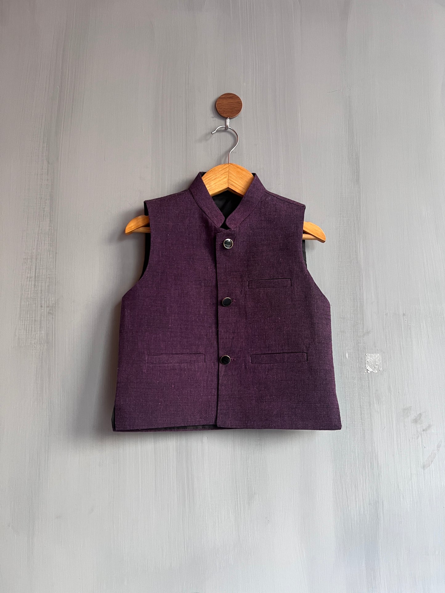 Boys Waistcoat Textured Purple Plum