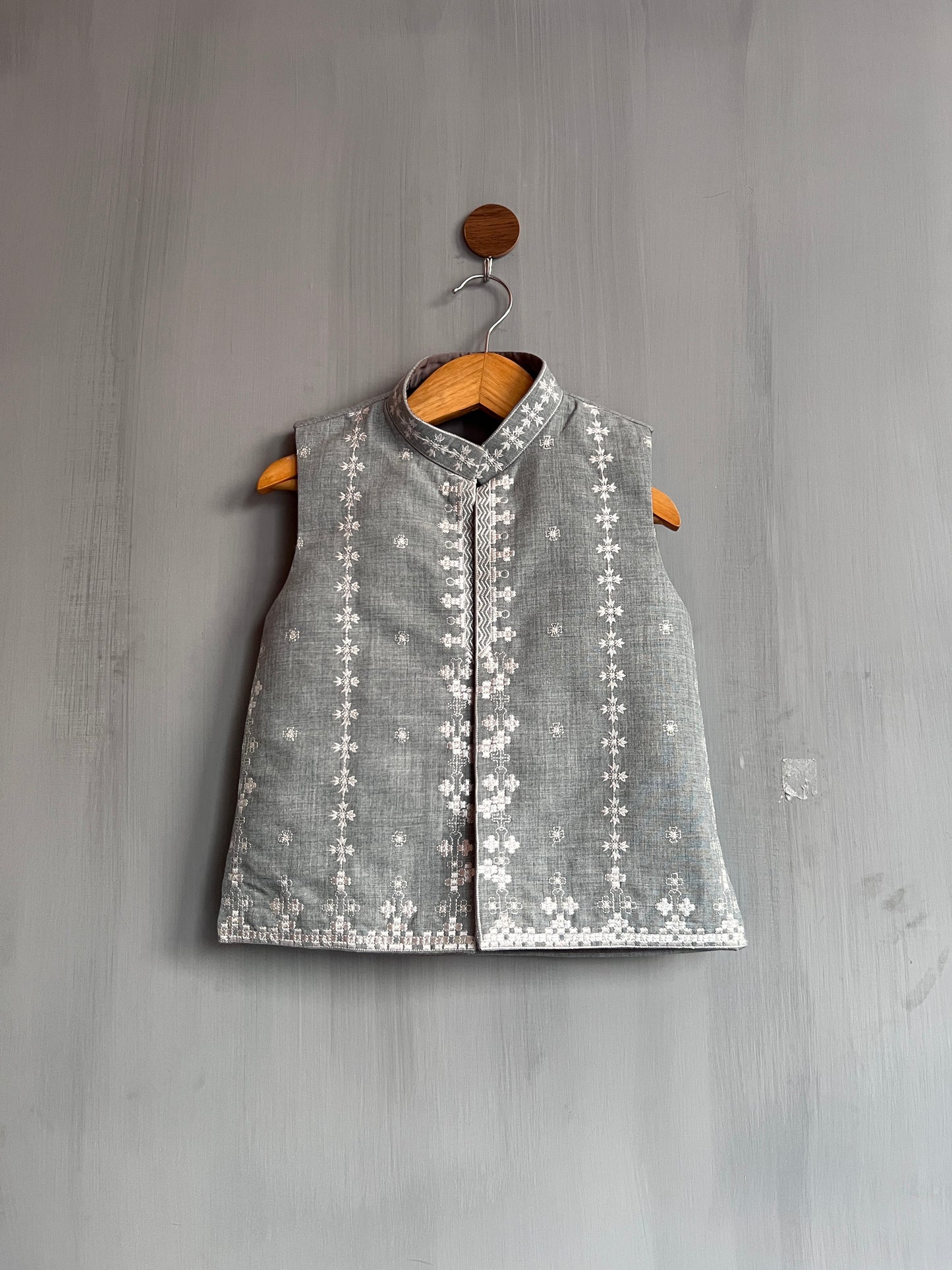 Boys Embroidered Waistcoat Steel Grey