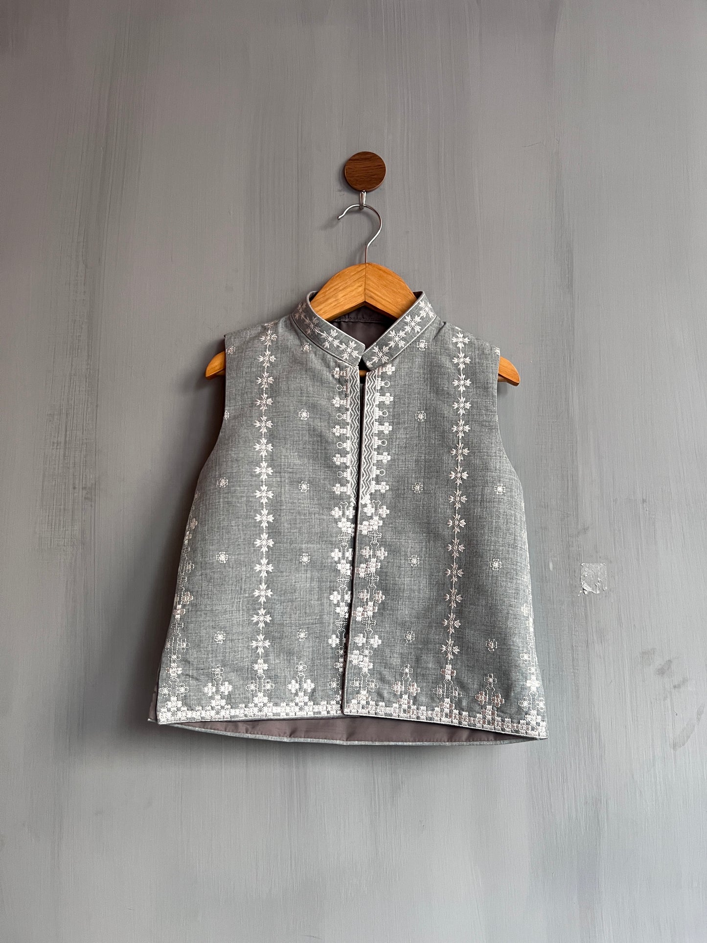 Boys Embroidered Waistcoat Blue cum Grey