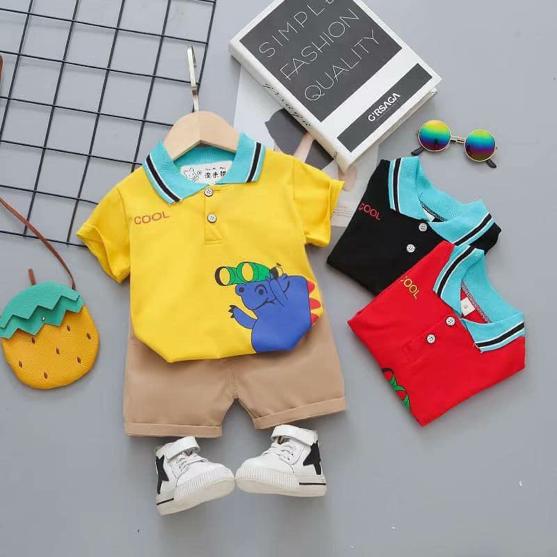 Polo Shirt & Shorts Set |Yellow Hippo -PD108