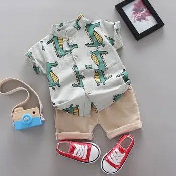 Funky Cotton Shirt with Shorts Set |Green Alligator -FS1011