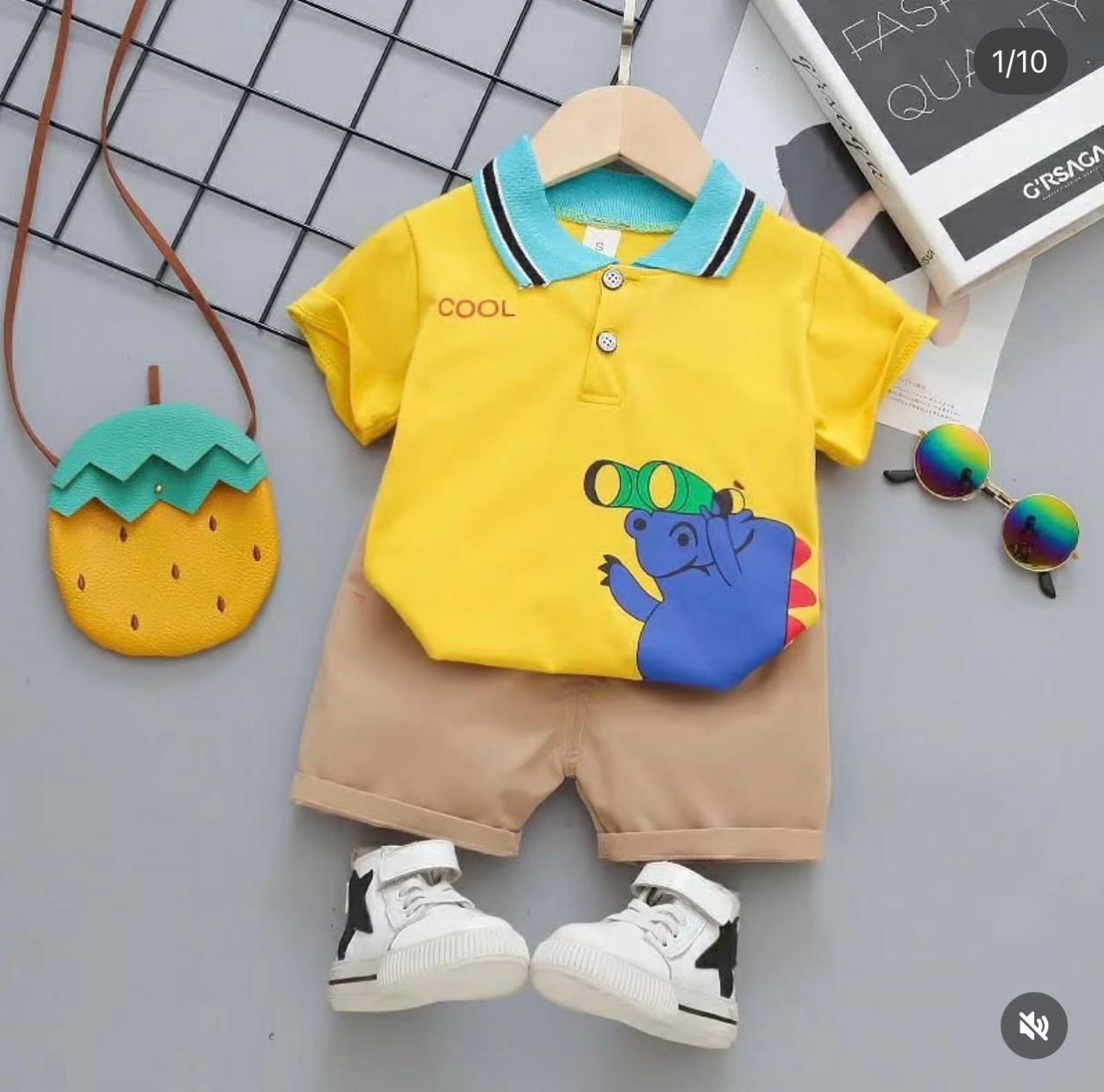 Polo Shirt & Shorts Set |Yellow Hippo -PD108