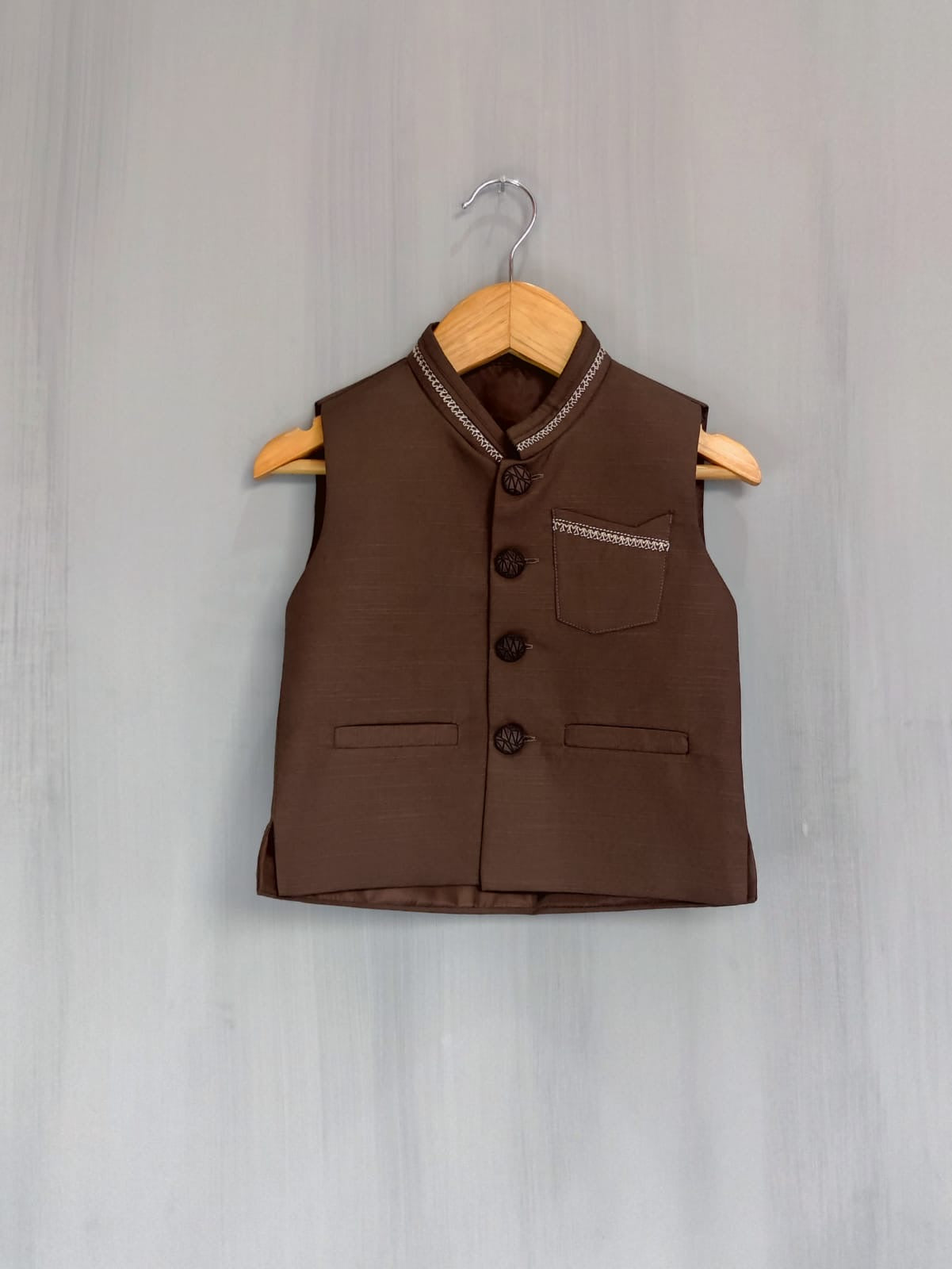 Boys Waistcoat thread-work Choco Lava