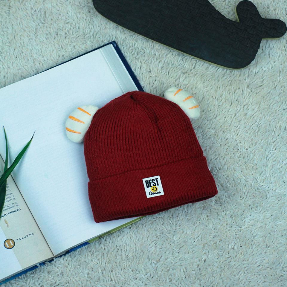 Kids Woolen Caps - Fish Fins (Maroon)